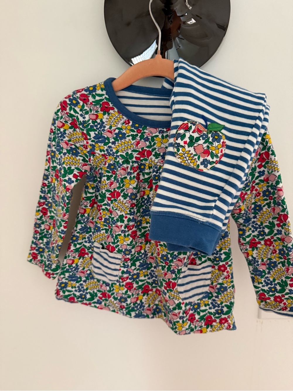 Girls Floral Stripe Blue Long-Sleeve Tunic And Pants Set